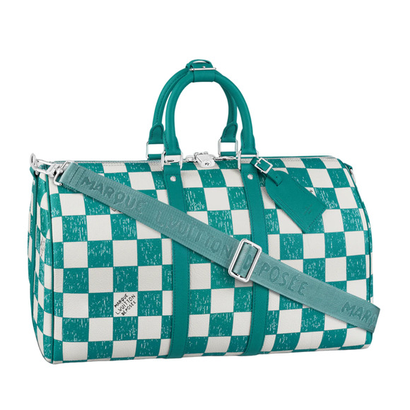 Louis Vuitton Keepall Bandouliere 45 Damier Checkerboard Teal Weekend Travel Bag - Picture 1 of 12